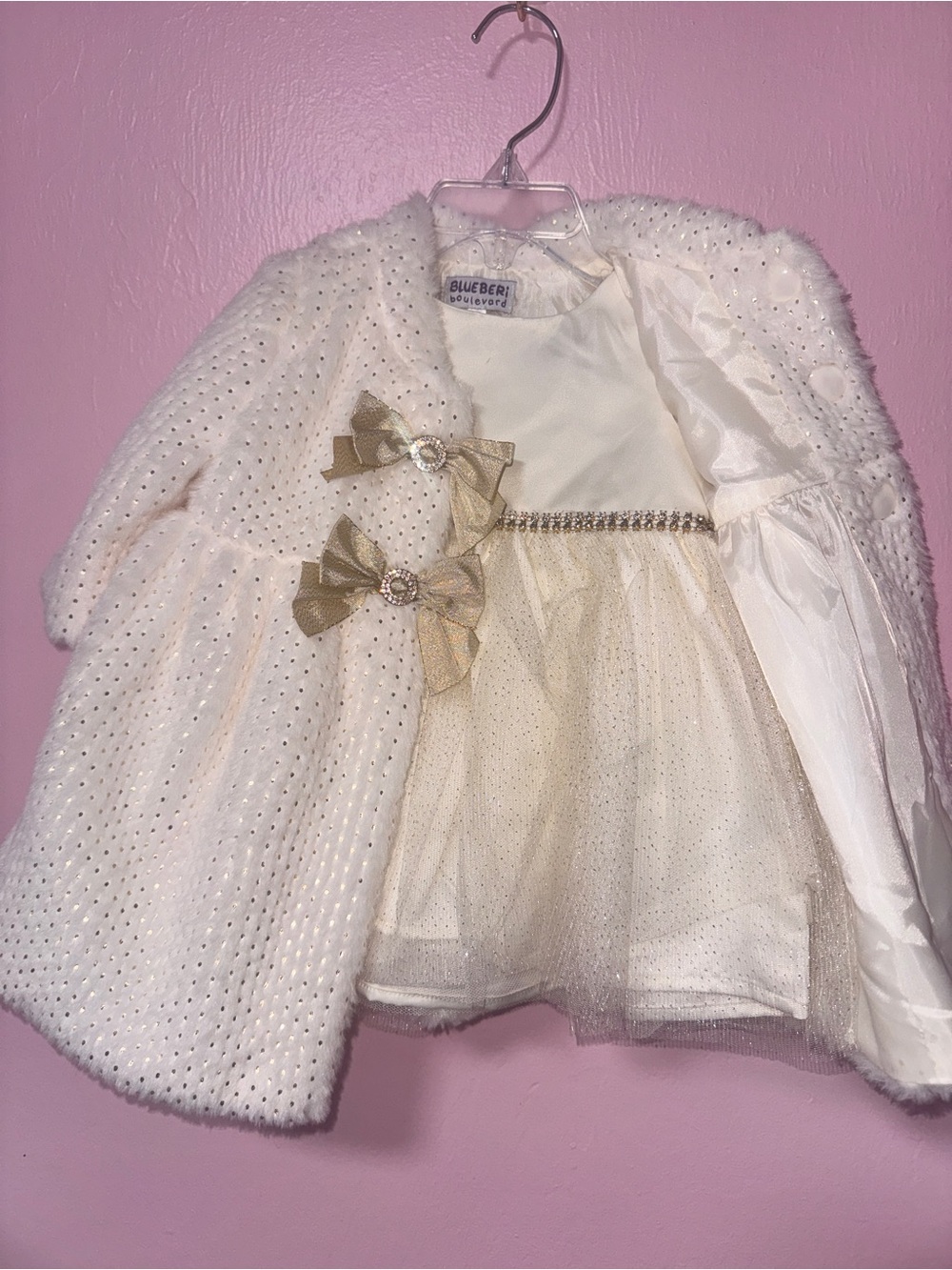 Blueberi Boulevard Ivory Dress and Sparkle Coat Set